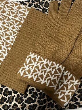 Michael Kors Women's Knit Hat and Gloves Set MK Logo Pattern  X